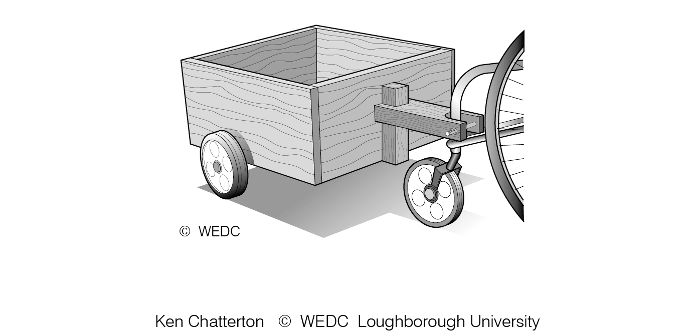 Une petite remorque qui peut être attachée à un fauteuil roulant