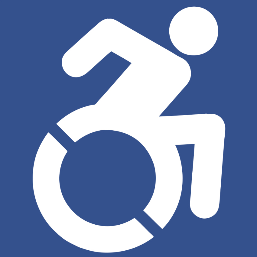 Gambar pengguna kursi roda aktif berwarna putih dengan latar belakang biru