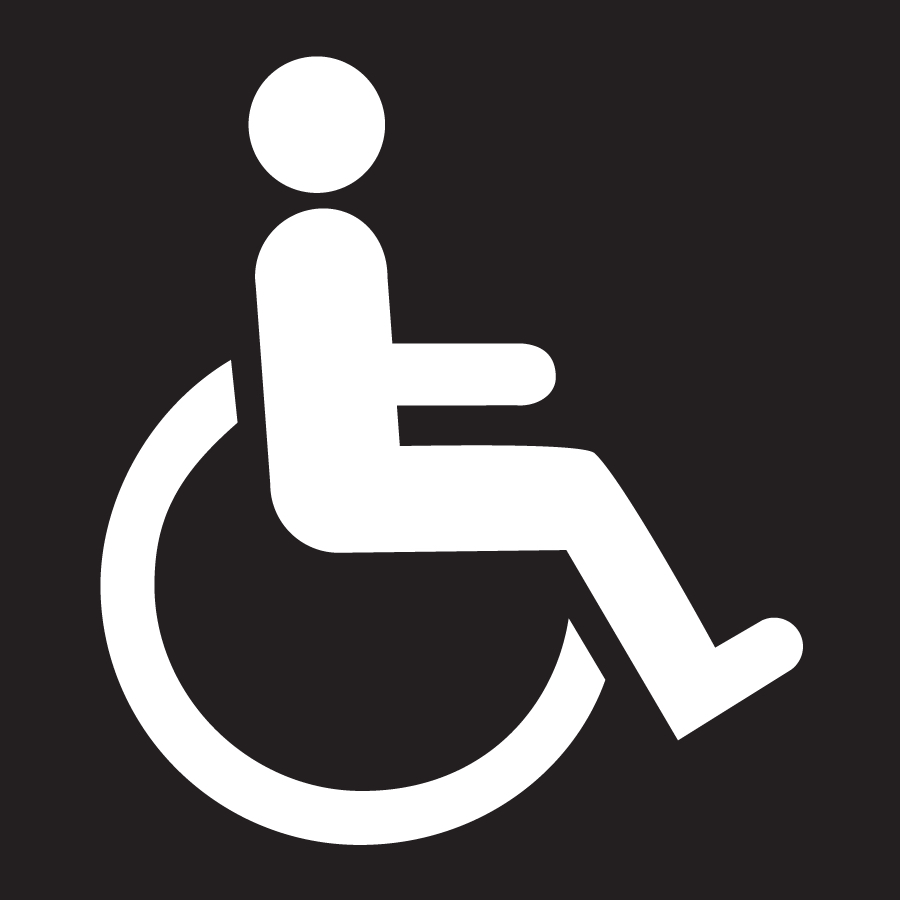 Sign of a white wheelchair user on a black background