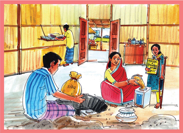  Family sitting in a home. Papers and other important documents are stored on a high shelf.