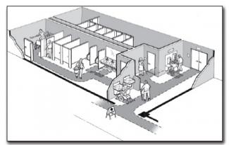 Diseño de cuarto de baño y  zona de inodoros accesibles en un centro colectivo
