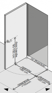 Dibujo de una puerta indicando las medidas de accesibilidad