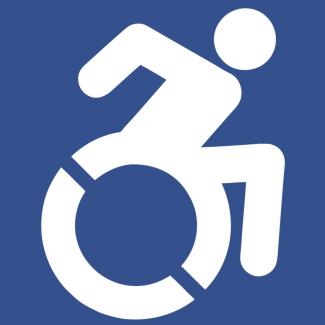 Знак білого активного користувача інвалідного візка на синьому фоні