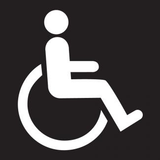 Signe d'un utilisateur de fauteuil roulant blanc sur fond noir